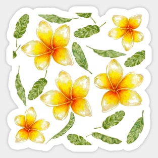 pattern with tropical flowers and banana leaves Sticker